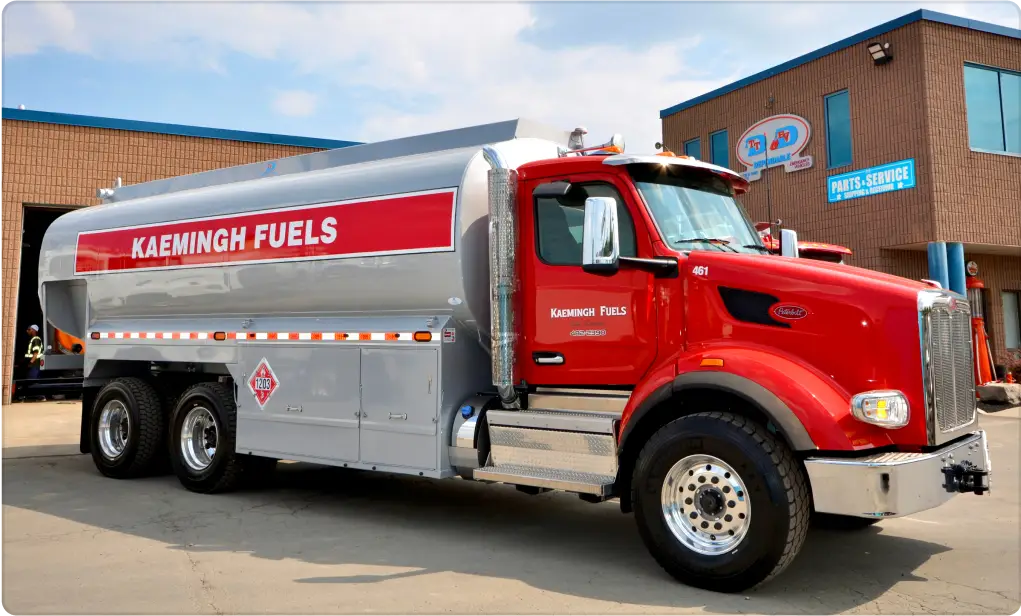 wrapped fuel truck parked outside the office