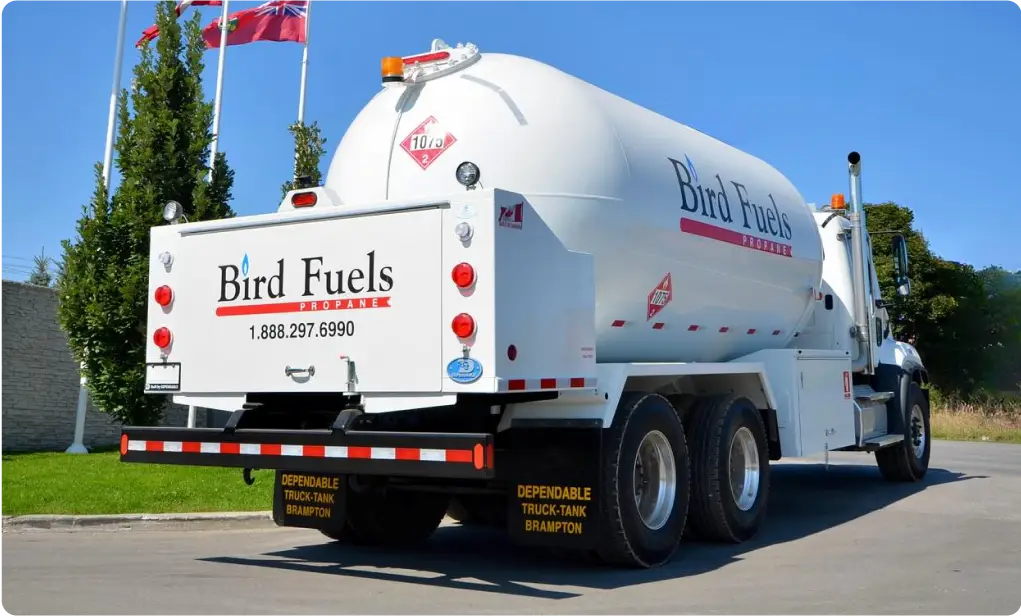 wrapped fuel truck parked outside